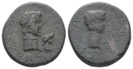 Kings of Thrace. Rhoemetalkes I with Augustus, Circa 11 BC-12 AD. AE. 6.31 g. 20.61 mm.
Obv: ΚΑΙΣΑΡΟΣ ΣΕΒΑΣΤΟΥ. Bare head of Augustus, right; in front...