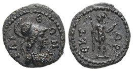 Troas, Ilium. Pseudo-autonomous, time of the Antonines, AD 138–192. AE. 2.31 g. 16.29 mm.
Obv.: ΙΛΙΕΩΝ. Bust of Athena wearing aegis, right.
Rev.: ΕΚΤ...