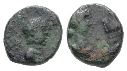 Mysia, Kyzikos. Britannicus with Antonia and Octavia, AD 41-55. AE. 1.62 g. 11.71 mm. Struck under Tiberius or Nero.
Obv: Confronted draped busts of A...