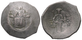 John II Comnenus, AD 1118-1143. BI, Aspron Trachy. 5.45 g. 26.44 mm. Thessalonica.
Obv: MHP - ΘV. Virgin Mary nimbate, seated facing. Holding before ...