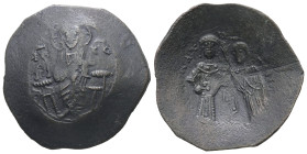 Manuel I Comnenus, AD 1143-1180. AE, Trachy. 3.37 g. 26.92 mm. Constantinople.
Obv: IC / XC. Christ, bearded and nimbate, wearing tunic and kolobion, ...