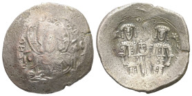 Alexius III Angelus-Comnenus, AD 1195-1203. Bl, Aspron Trachy. 3.22 g. 26.19 mm. Constantinople.
Obv: IC - XC ; KЄ ROHΘЄI. Bust of Christ facing, rig...