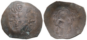 Latin Rulers of Constantinople. AD 1204-1261. AE, Trachy. 3.28 g. 26.75 mm. Constantinople.
Obv: IC-[XC]. Christ enthroned facing.
Rev: MP-ΘV. Bust of...