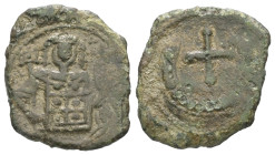 Empire of Nicaea. John III Ducas Vatatzes, AD 1222-1254. AE, Tetarteron. 2.11 g. 20.64 mm. Magnesia.
Obv: Half-length facing bust of John, holding lab...