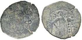 Empire of Nicaea. Theodore II Ducas-Lascaris, AD 1254-1258. AE, Trachy. 4.43 g. 28.99 mm. Magnesia.
Obv: OAΓI monogrammed abbreviation of the OAΓIOS ...