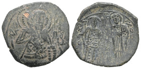 Michael VIII Palaeologus, AD 1261-1282. AE, Trachy. 2.47 g. 23.47 mm. Constantinople.
Obv: O AΓΙΟς] ΘΕΟΔΟΡΟς]. St. Theodore, bust facing, holding spea...