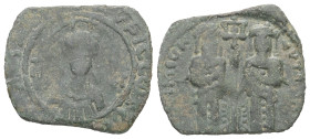 Andronicus II Palaeologus, with Michael IX, AD 1282-1328. AE, Assarion. 1.41 g. 21.25 mm. Constantinople. 
Obv: IC – XC/ + KVPIE CωCON TOVC BACIΛEIC. ...