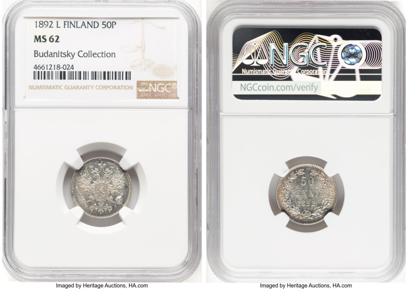 Russian Duchy. Alexander III 50 Pennia 1892-L MS62 NGC, KM2.2, Bit-236. HID09801...