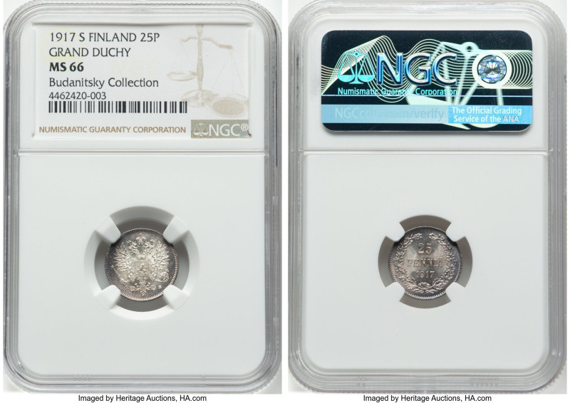 Russian Duchy. 3-Piece Lot of Certified 25 Pennia NGC, 1) 25 Pennia 1917-S MS66 ...