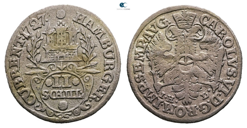 Germany. Hamburg AD 1727. 
2 Schilling AR

21 mm, 1,68 g



Very Fine