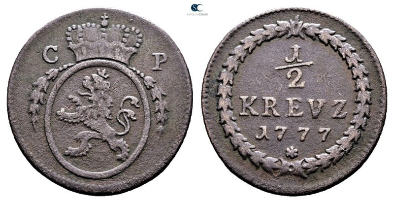 Germany. Pfalz, Kurlinie. Karl Theodor AD 1742-1799. 
1/2 Kreuzer CU 

24 mm,...