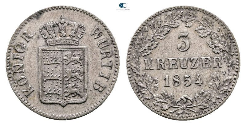 Germany. Württemberg AD 1854. 
3 Kreuzer AR

17 mm, 1,3 g



Extremely Fi...
