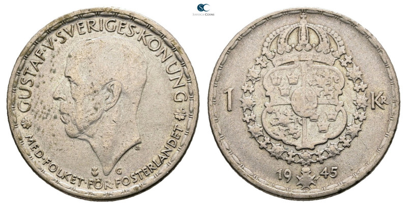 Sweden. AD 1945. 
1 Krona AR 

25 mm, 6,96 g



Very Fine