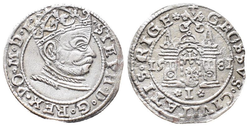 Baltikum, Riga, Stephan Báthory von Polen 1581-1586, Groschen 1581. 1,85 g. Kop....