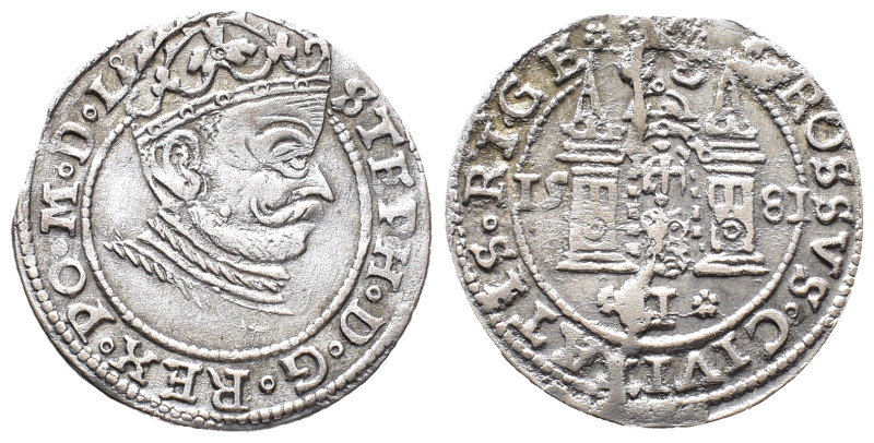 Baltikum, Riga, Stephan Báthory von Polen 1581-1586, Groschen 1581. 2,12 g. Kop....