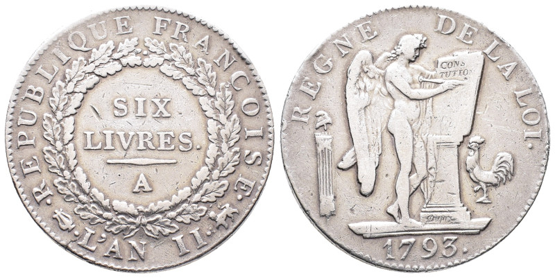 Frankreich, Convention 1792-1795, 6 Livres AN II/1793 A, Paris. 29,36 g. Dav. 13...