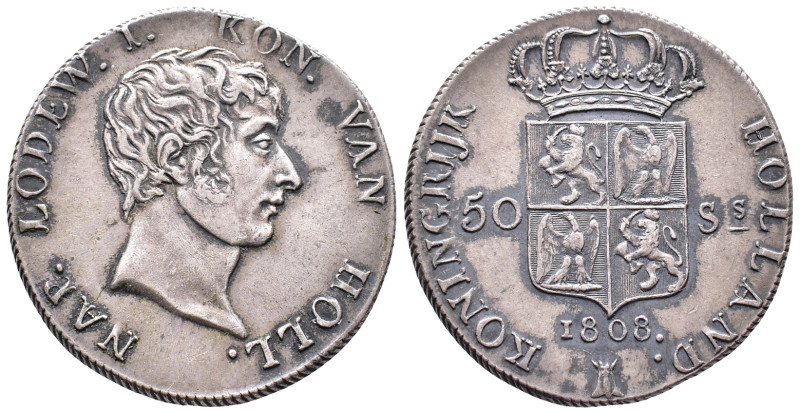 Niederlande Holland, Ludwig Napoleon 1806-1810, 50 Stüber 1808, Utrecht. 26,38 g...