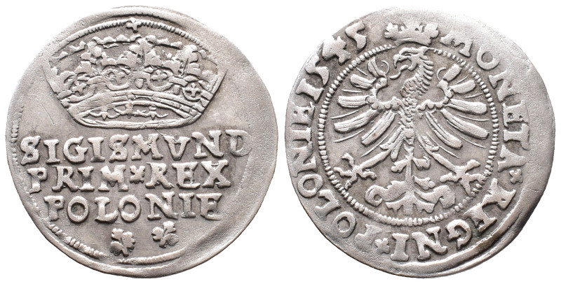 Polen, Sigismund I. 1506-1548, Groschen 1545, Krakau. 2,00 g. Kop. 424. Attrakti...