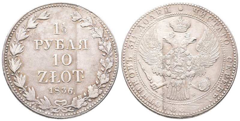 Russland, Nikolaus I. 1825-1855, 1 1/2 Rubel (10 Zlotych) 1836, Warschau. 31,41 ...
