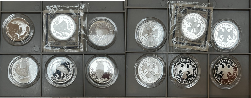 Russland, Republik, kl. Konvolut von 1 Rubel Stücken. Tiermotive. 6 Stück. 1x Or...