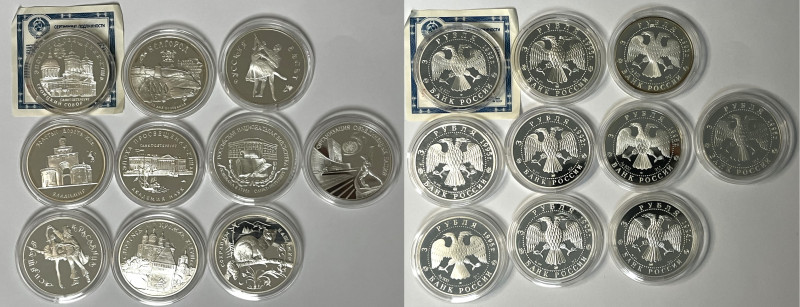 Russland, Republik, kl. Konvolut von 3 Rubel Stücken. 10 Stück. 10 Unzen Feinsil...