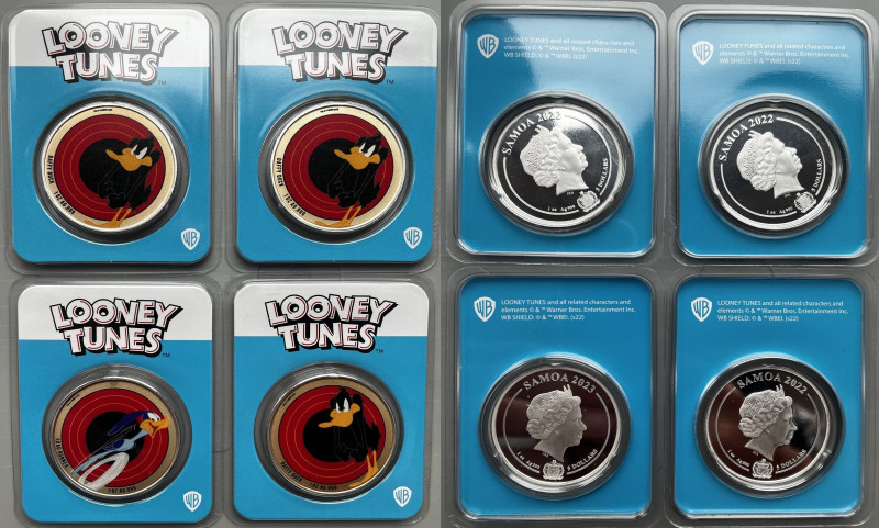 Samoa, 5 Dollars 2022 (3x) und 2023. Looney Tunes. 4 Stück. 4 Unzen Feinsilber. ...