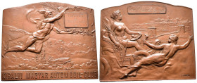 Ungarn Budapest, Bronzeplakette 1914 (graviert) von T. Szirmai, auf die internationale Automobilausstellung. 75 x 66 mm; 170,88 g. Vorzüglich