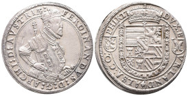 Römisch Deutsches Reich, Ferdinand 1564-1595, Reichstaler o. J. (1584/1602), Ensisheim. 28,22 g. Dav. 8088 var. Kl. Einhieb, winz. Kratzer, sehr schön...
