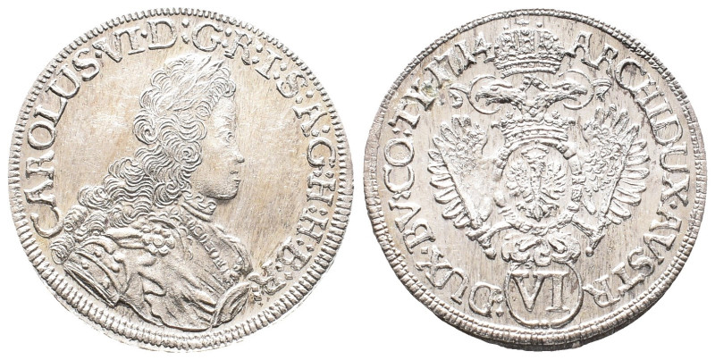Römisch Deutsches Reich, Karl VI. 1711-1740, 6 Kreuzer 1714, Hall. 2,83 g. Herin...