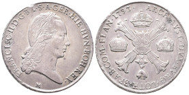 Römisch Deutsches Reich, Franz II. 1792-1804, Kronentaler 1793 M, Mailand. 29,44 g. Dav. 1390. Kl. Schrötlingsfehler am Rand, min. justiert, sehr schö...