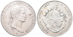 Römisch Deutsches Reich / Österreich, Franz I. 1804-1835, Konv.-Taler 1833 B, Kremnitz, für Ungarn. 28,09 g. Dav. 121. Min. justiert, fast vorzüglich...