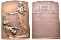 Römisch Deutsches Reich / Österreich, Franz Joseph I. 1848-1916, Bronzeplakette 1900, von S. Schwartz, auf die Teilnahme Österreichs an der Weltausste...
