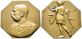 Römisch Deutsches Reich / Österreich, Franz Joseph I. 1848-1916, Bronzeplakette 1910, von Hofmann, auf die 1. Internationale Jagdausstellung in Wien. ...
