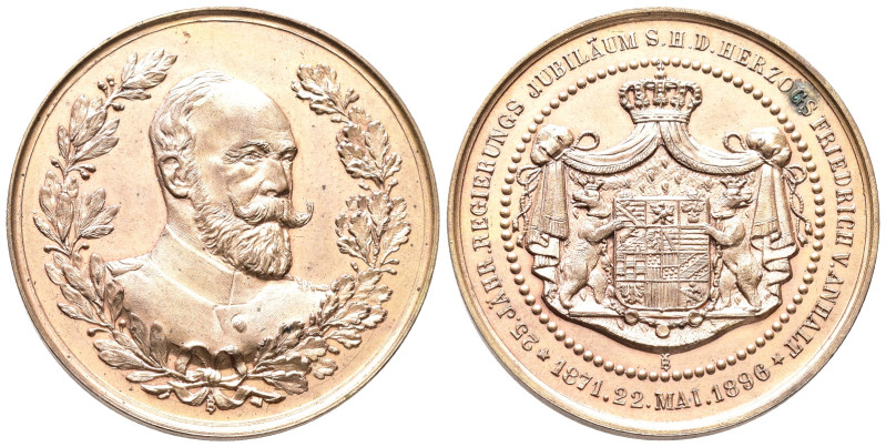 Anhalt, Friedrich I. 1871-1904, Kupfermedaille 1896, von B. Beyenbach auf sein 2...