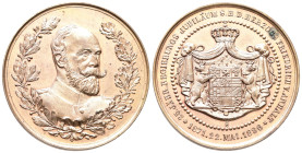 Anhalt, Friedrich I. 1871-1904, Kupfermedaille 1896, von B. Beyenbach auf sein 25-Jähriges Regierungsjubiläum. 39 mm; 20,73 g. Mann 994. Herrliche Pat...