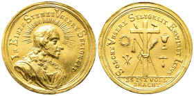Bayern, Goldmedaille zu 6 Dukaten o. J. Taufmedaille des 18. Jhd. Strahlende Christusbüste rechts mit umgelegtem Mantel // Die Leidenswerkzeuge Christ...