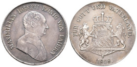 Bayern, Maximilian I. Joseph 1806-1825, Konv.-Taler 1808. 27,89 g. AKS 48; Dav. 551; Thun 43. Hübsche Patina, justiert, sehr schön