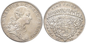 Brandenburg Ansbach, Christian Friedrich Karl Alexander 1757-1791, Konv.-Taler 1777, Schwabach. 27,82 g. Dav. 2014. Feine Patina, winz. Kratzer, sehr ...