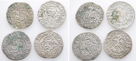 Brandenburg Franken, Friedrich IV. 1495-1515, 1/2 Schilling 1511, 1513, 1514 und 1515. 4 Stück. Zum Teil etwas Belag, sehr schön-vorzüglich