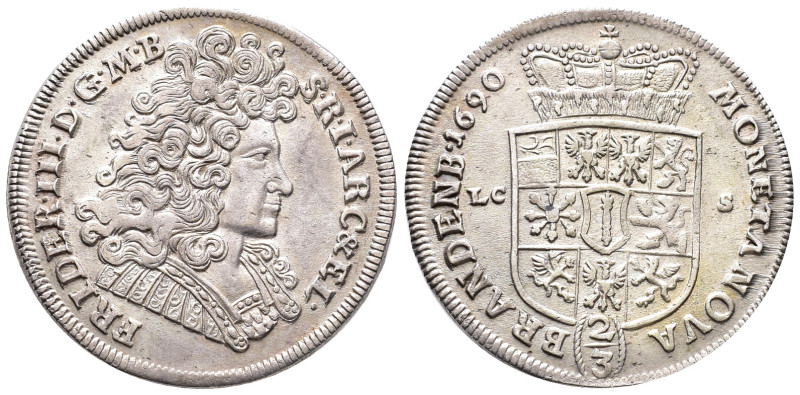 Brandenburg Preussen, Friedrich III. 1688-1701, 2/3 Taler 1690 LCS, Berlin. 17,4...