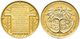 Brandenburg Preussen - Berlin, Goldmedaille 1908, von L. Chr. Lauer, auf die II. Gastwirts und Kochkunst Ausstellung in Berlin. 33,5 mm; 19,48 g. Im R...