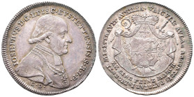 Eichstätt, Joseph von Stubenberg 1790-1802, 1/2 Konv.-Taler 1796, München. Kontribution. 14,00 g. Cahn 150. Herrliche Patina, leicht justiert, vorzügl...