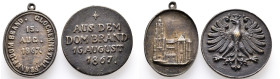 Frankfurt, Stadt, Medaille 1867, zur Erinnerung an den Dombrand. 2 Stück. Sehr schön-vorzüglich Aus dem Kupfer der geschmolzenen Dachabdeckung und der...