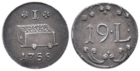 Harz, Kupfermarke (Hundslaufzeichen) 1758. Fördermarke des 19. Lachter Stollen. 4,87 g. Vorzüglich