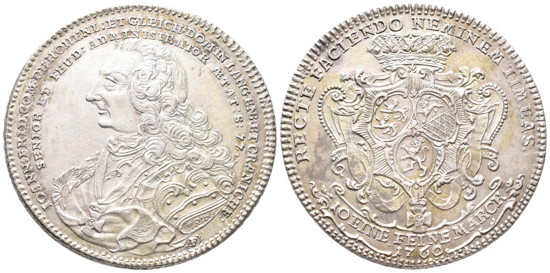 Hohenlohe Neuenstein Öhringen, Johann Friedrich II. 1702-1765, Taler 1760, Nürnb...