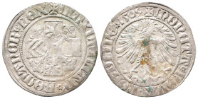 Nördlingen, Eberhard IV. 1503-1535, Schilling 1509. 2,43 g. Schulten 2413. Sehr selten. Leicht gewellt, sehr schön
