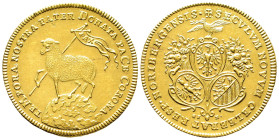 Nürnberg, Stadt, Doppeldukat 1700. Lammprägung. 6,99 g. Fb. 1882; Kellner 51. Mit altem beschrifteten Münztütchen. Prachtexemplar. Winz. Kratzer, fast...