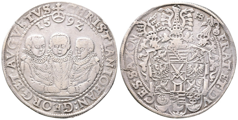 Sachsen, Christian II., Johann Georg I. und August 1591-1611, Reichstaler 1592, ...