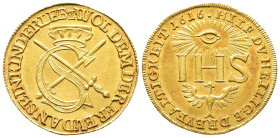 Sachsen, Johann Georg I. 1615-1656, Dukat 1616. Sophiendukat. Prägung aus dem 19. Jahrhundert. 3,48 g. Fb. 2642. Felder geglättet, kl. Einhieb, vorzüg...