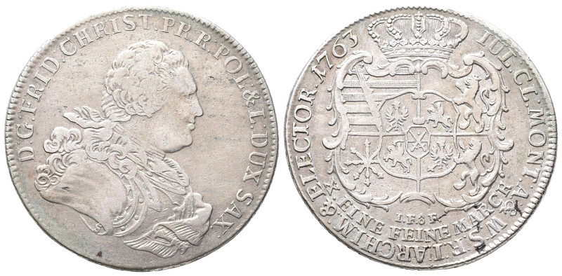 Sachsen, Friedrich Christian 1763, Konv.-Taler 1763, Leipzig. 27,72 g. Mit Signa...